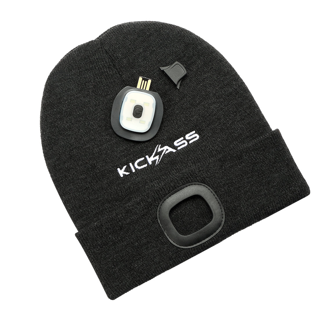 KickAss Beanie with Rechargeable LED Light - Grey - Image 5