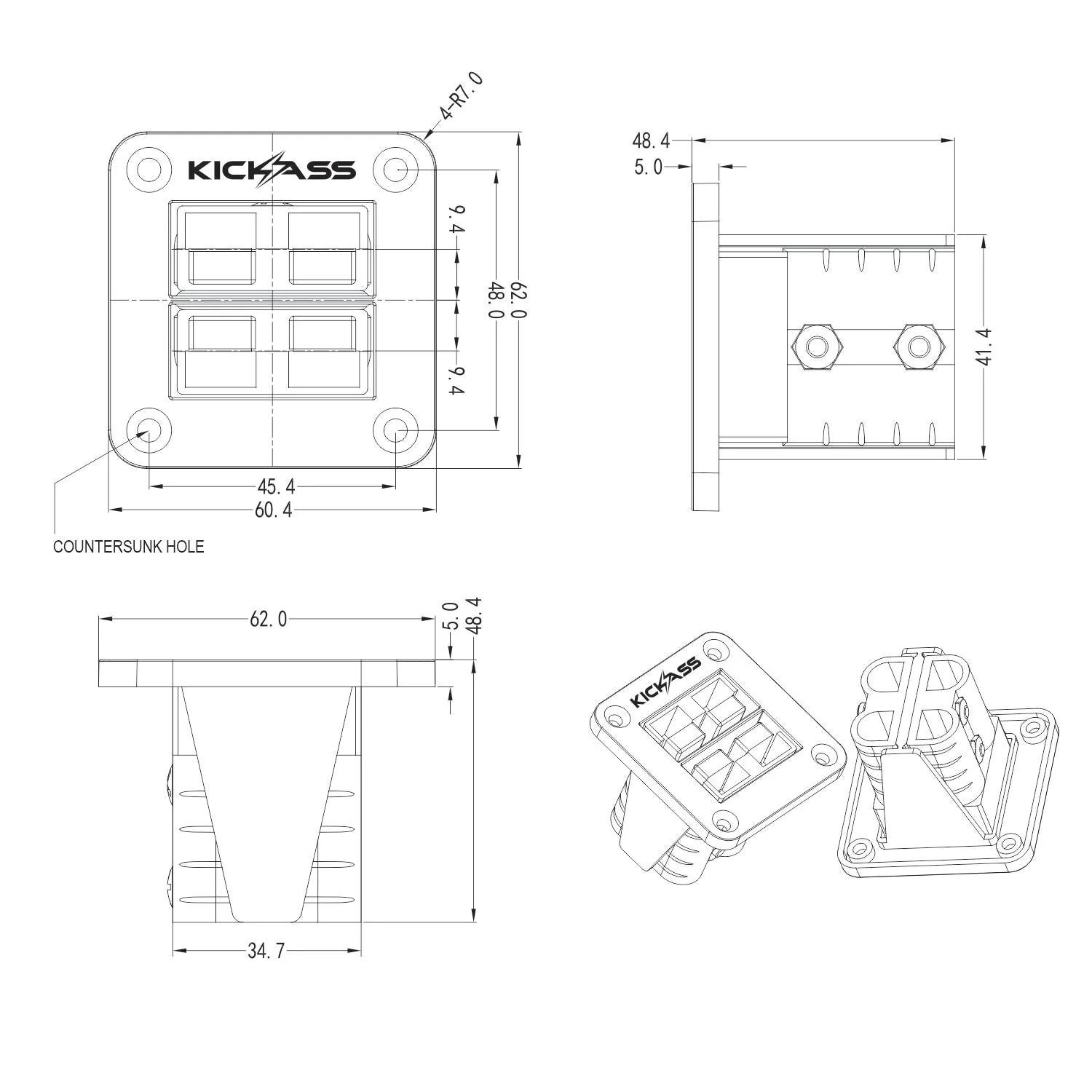 KickAss Dual 50A Anderson Flush Mount Panel GREY - Image 4