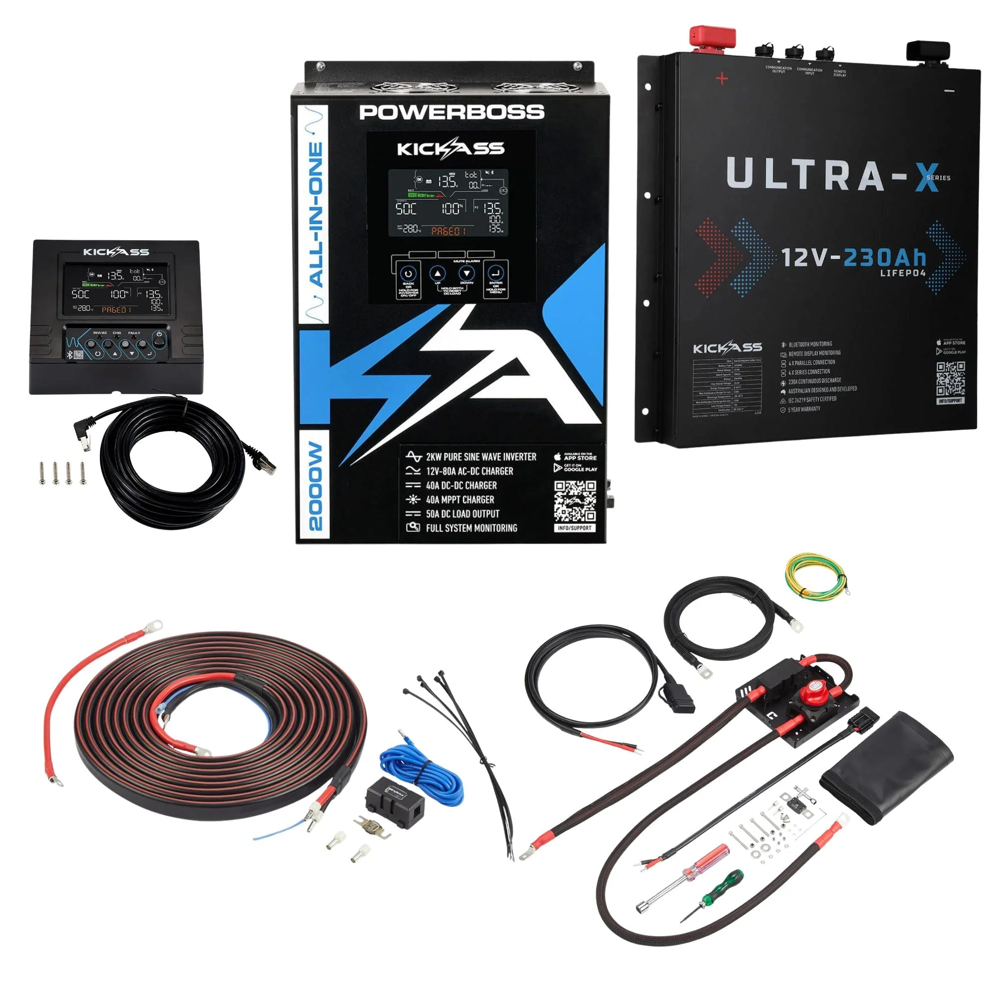 KickAss PowerBoss Canopy Base Bundle with 230Ah Slimline Lithium Battery & Remote Display