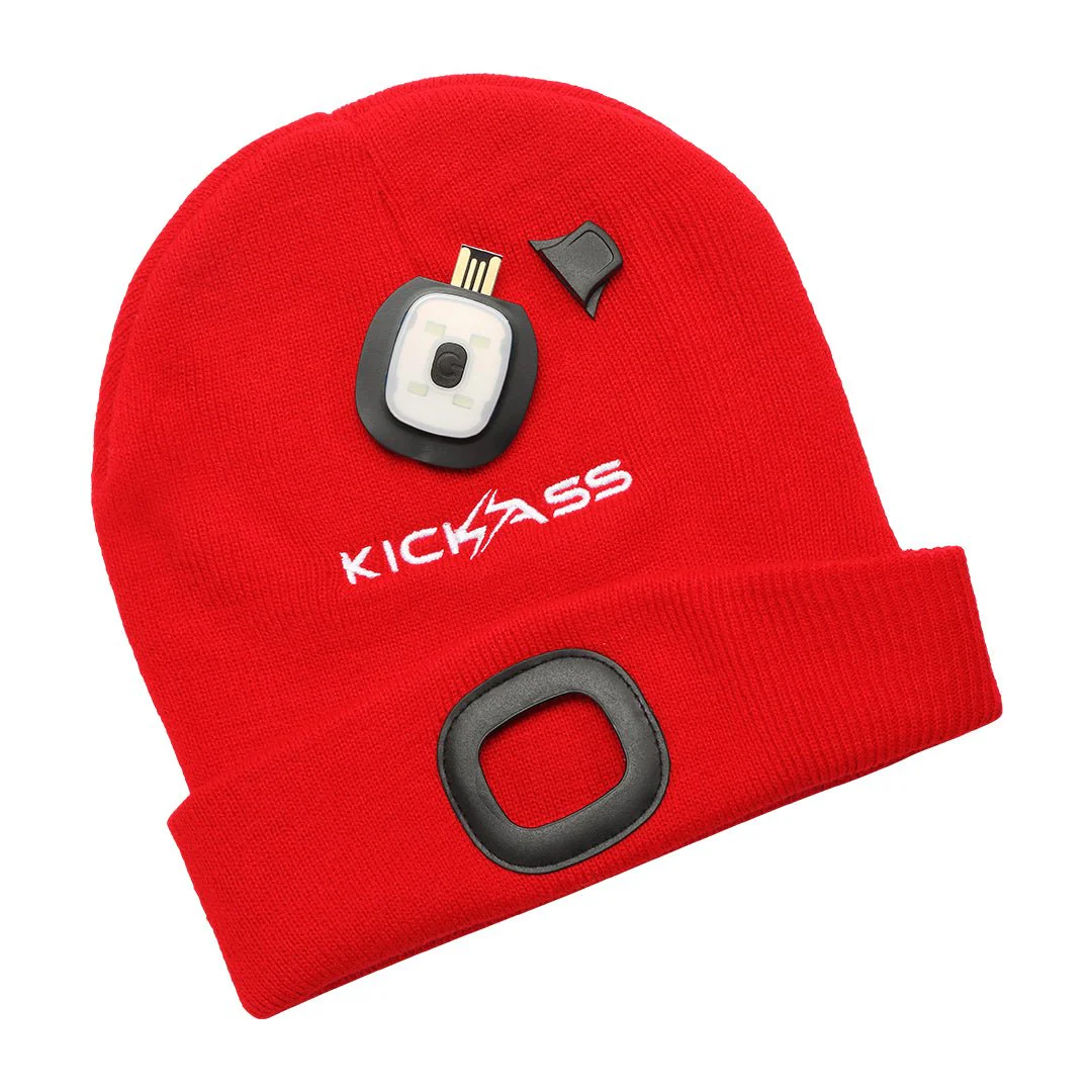 KickAss Beanie with Rechargeable LED Light - Red - Image 5