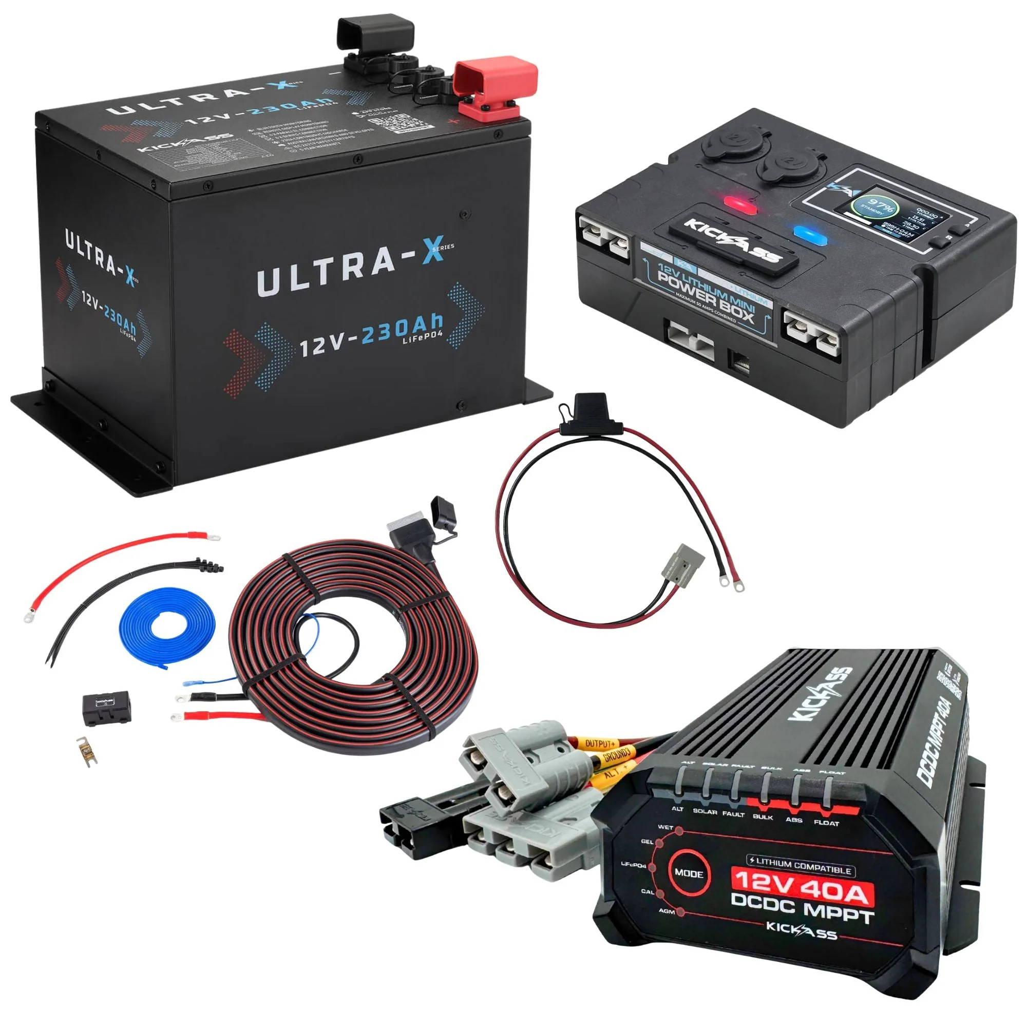 KickAss Smart 12V 230Ah Ultra-X Compact Lithium Complete Dual Battery Kit with Control Box, 40A DCDC Charger & Wiring