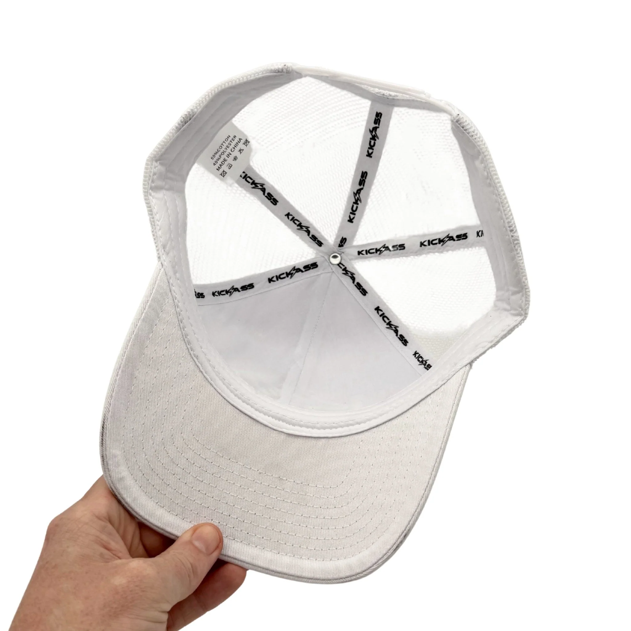 KickAss Snapback Trucker Cap - All White with White KA logo - Image 3