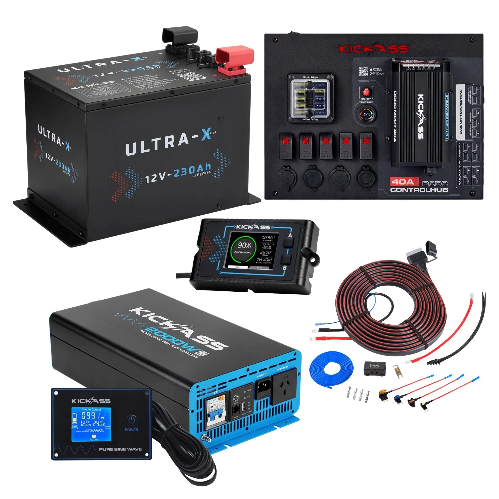 KickAss Ultra-X 230Ah Compact Lithium Complete Dual Battery Kit with Control Hub & 2000W Inverter