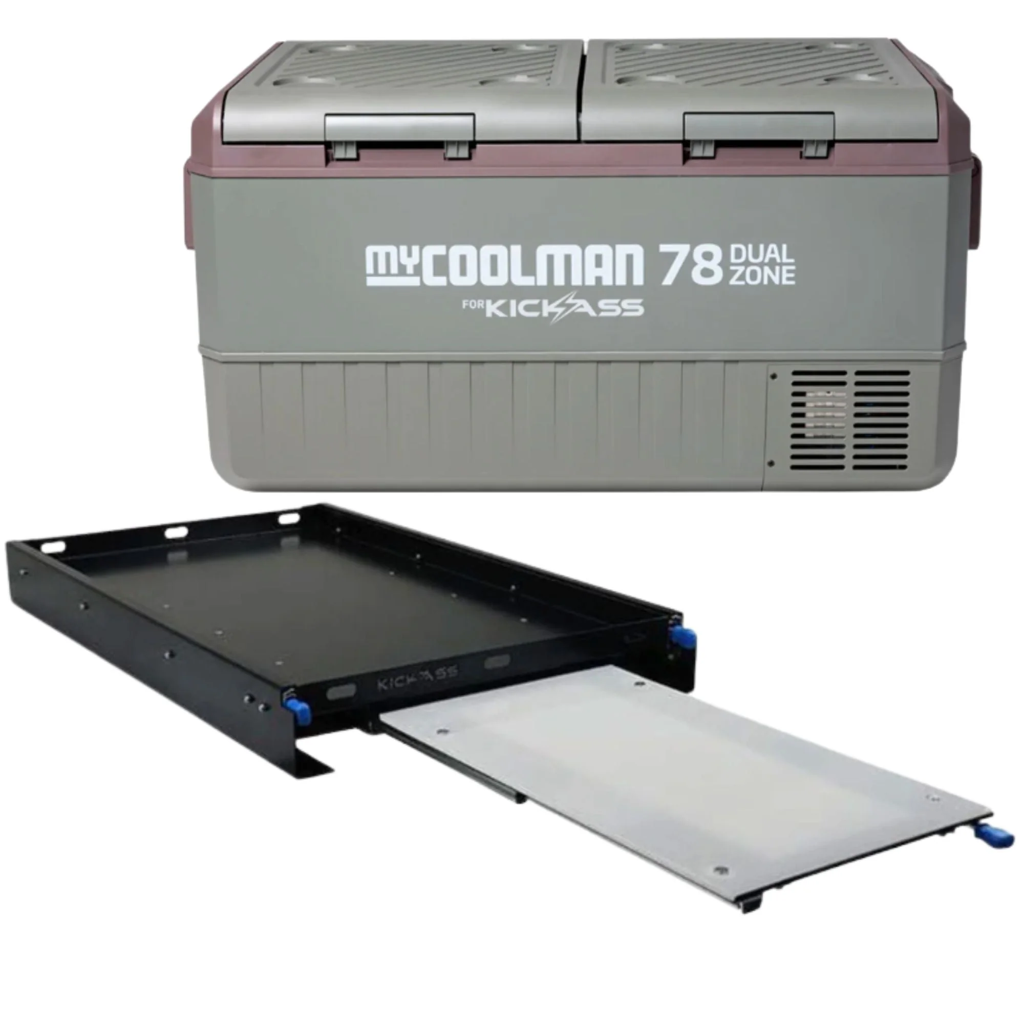 MyCoolman 78L Dual Zone Fridge + KickAss Fridge Slide Bundle
